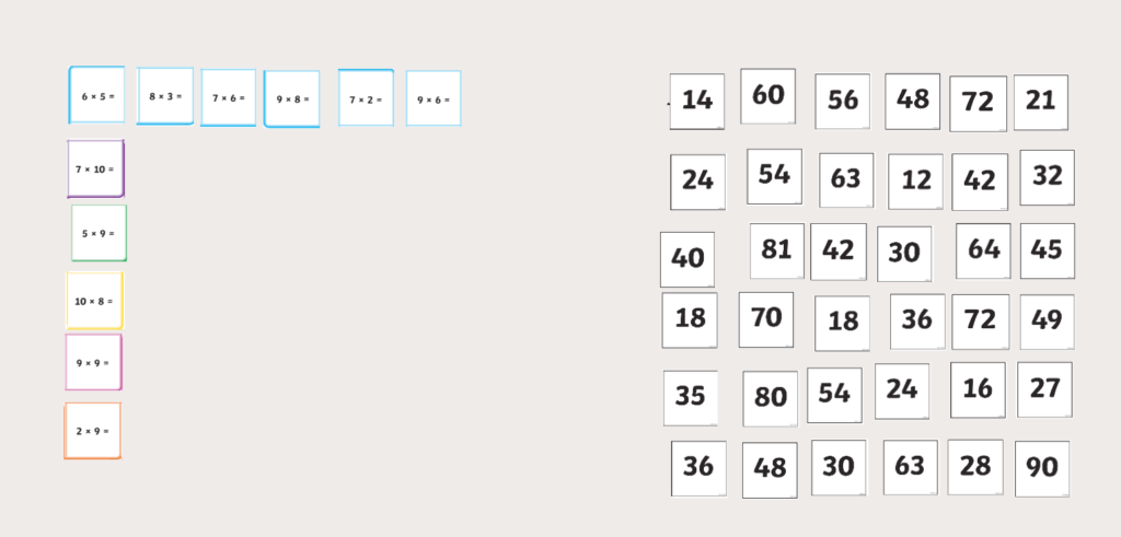 36 answers and certain question cards are shown to pupils. The cards are ready to play. 